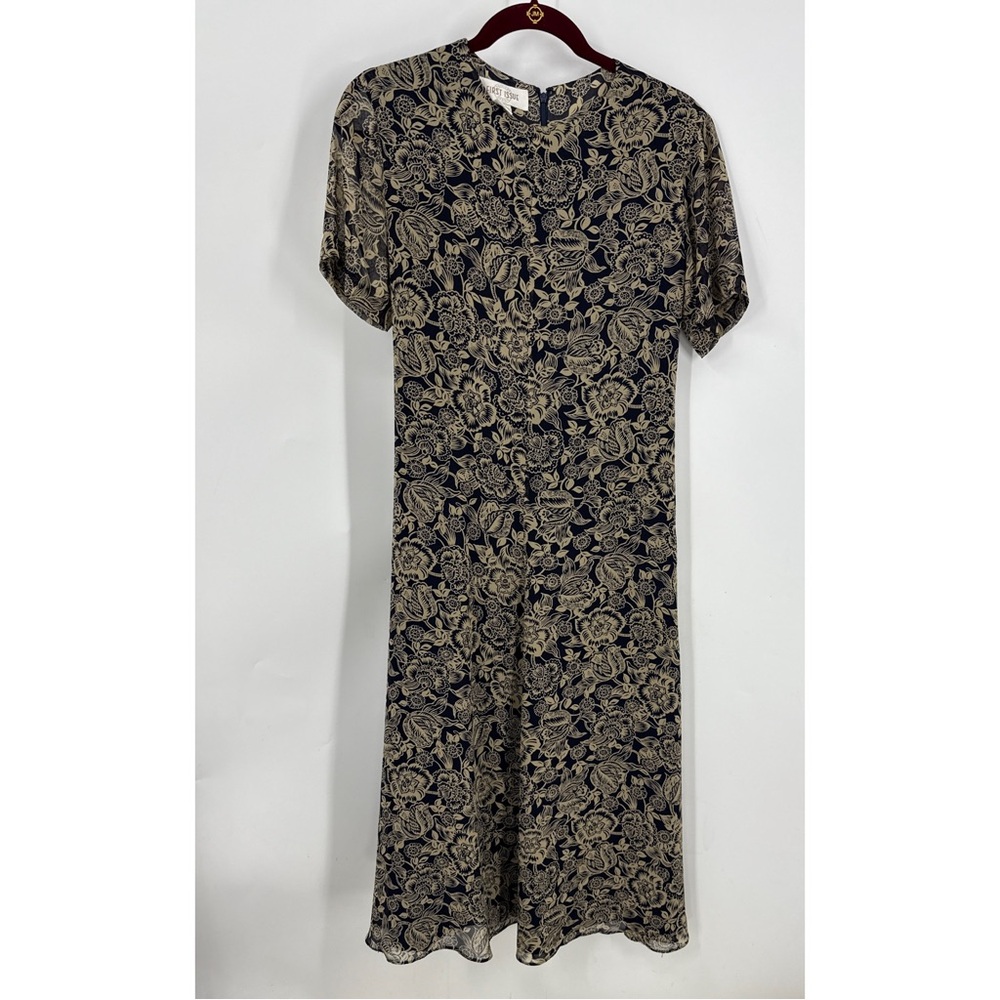 First issue vintage 100% silk romantic bohemian dark floral print dress 2